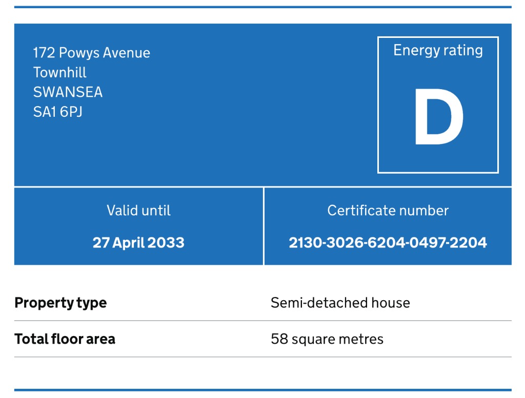 EPC For Powys Avenue, Townhill, Swansea, West Glamorgan, SA1 6PJ